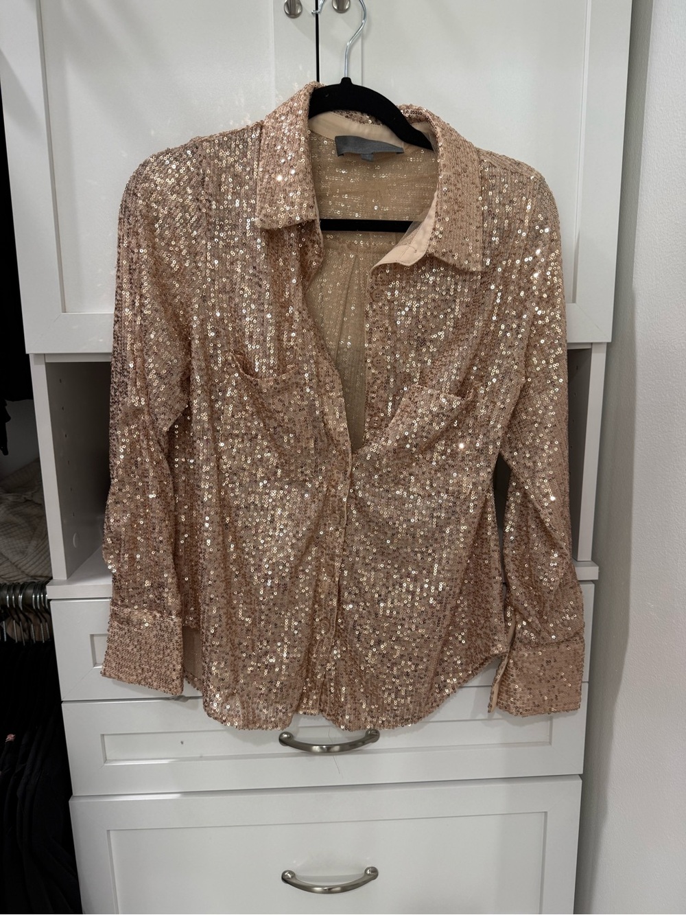 Sunday in Brooklyn anthro Sequin Button-Front Shirt - Rose Gold